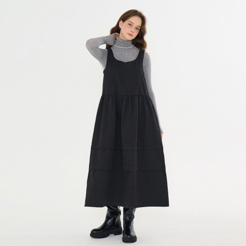 [메타퍼] 여성 가을 겨울 데일리룩 뷔스티에 롱 원피스 결혼식 하객 블랙 원피스 코지