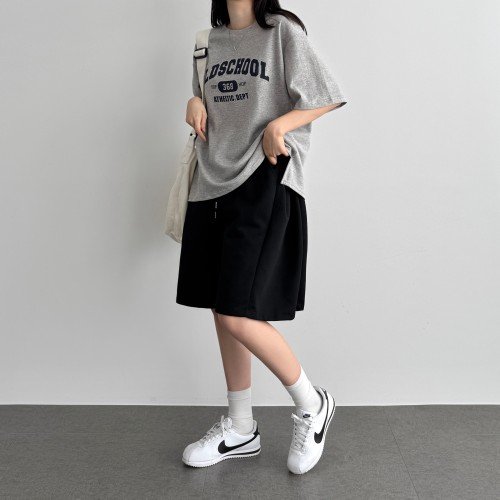 와이드 버뮤다 팬츠 5부 여성 반바지 밴딩 와이드 팬츠 버건디, FREE(One size)