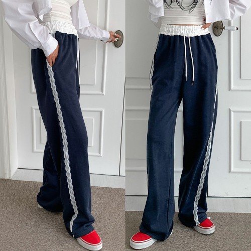 로라벨 하츠 와이드팬츠 트랙 트레이닝 팬츠 밴딩 가을바지 빅사이즈 버뮤다 조거 하이웨스트