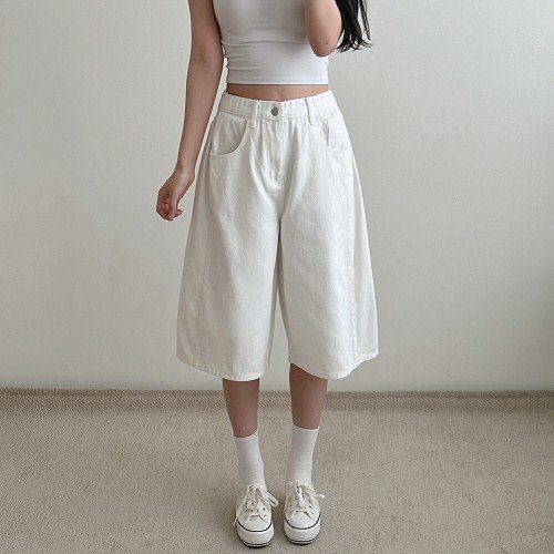 여성 버뮤다 반바지 와이드 여름 하이웨스트 블랙 화이트 면 키작녀 빅사이즈