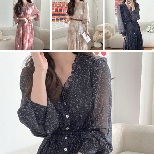 여성 쉬폰 원피스 간절기 외출 데일리 패션 롱치마