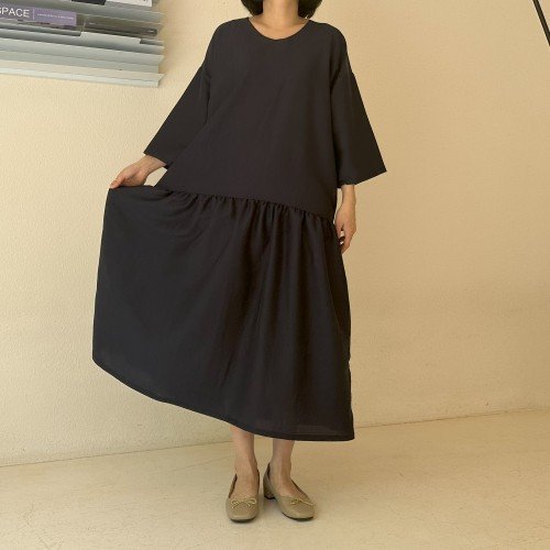 빅사이즈 자체제작 여름 7부소매 ALL 프릴 셔링 롱 원피스 린넨 거즈 면 쉬폰 바스락