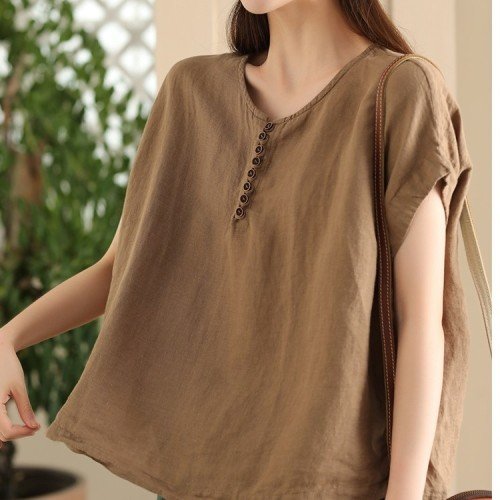 캡소매 린넨티셔츠 루즈핏 린넨블라우스 미시옷 엄마옷