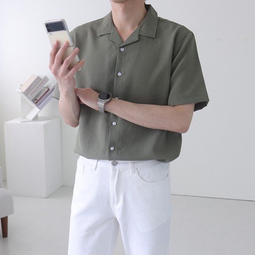 남자 반팔 셔츠 여름 남방 구김없는 린넨 남자 셔츠