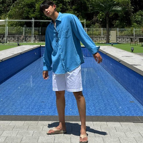 남자 판수 세미오버핏 여름 아이스 쿨링 린넨 바이오 셔츠 남방