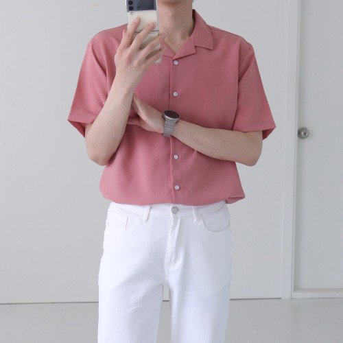 여름 반팔 와이 셔츠 구김없는 오픈카라 남방 남자 린넨 셔츠