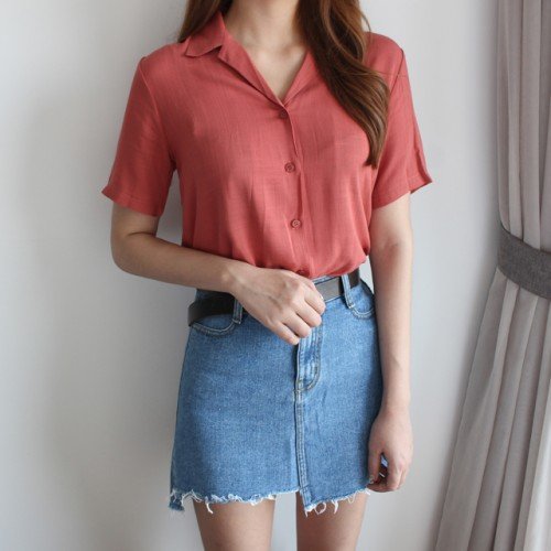 루즈핏 카라 린넨 반팔블라우스 여성 리넨셔츠 남방 우먼 썸머브라우스 여자 반팔 셔츠 여름