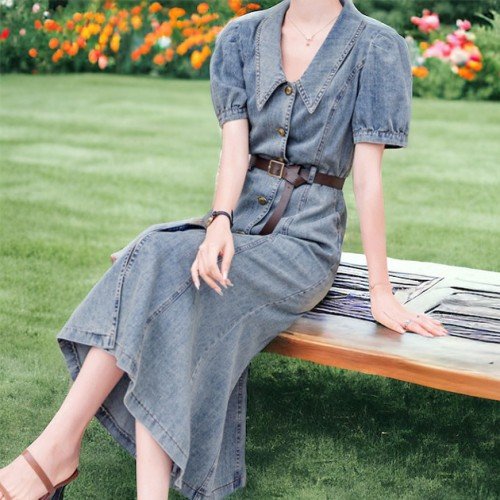 나비올라 9월 가을 청데님 롱 원피스 직장인 머메이드핏 편안한 원피스