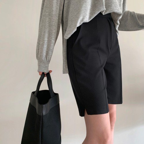 하이웨스트 슬릿 버뮤다팬츠 여자 반바지 5부 여성슬랙스 가을바지 정장 키작녀바지 카프리팬츠