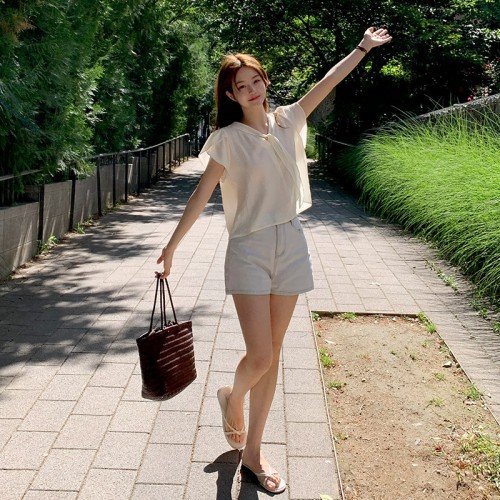 모엘 썸머 쿨 하이웨스트 세미 A라인핏 데님 반바지 ps5187