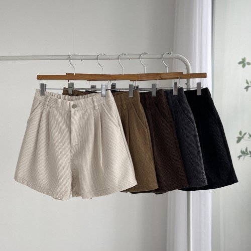 코듀로이 반바지 여성 4부 핀턱 와이드 a라인 뒷밴딩 가을 겨울 팬츠 헤이븐 골덴반바지