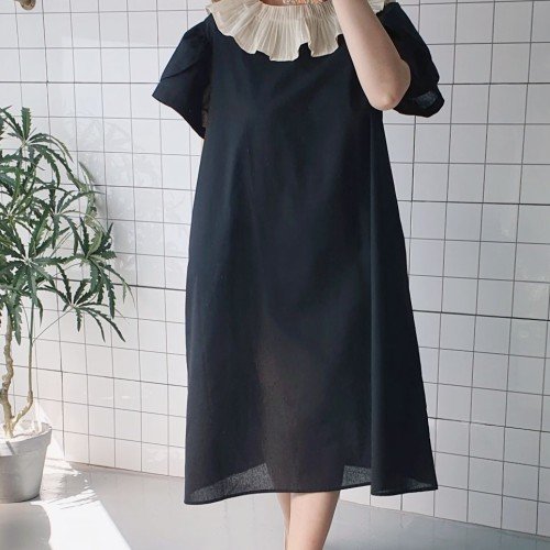 주름 프릴 카라 리넨 원피스