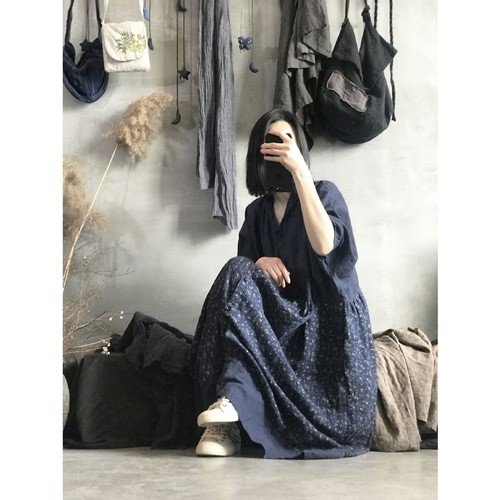 린넨원피스 잔꽃 루즈핏 40 50대여성의류 미시옷