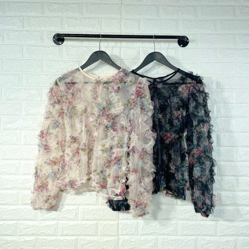 플라워블라우스 프릴 여름 시스루긴팔블라우스 섹시 망사이너 여신핏 여자여자몰