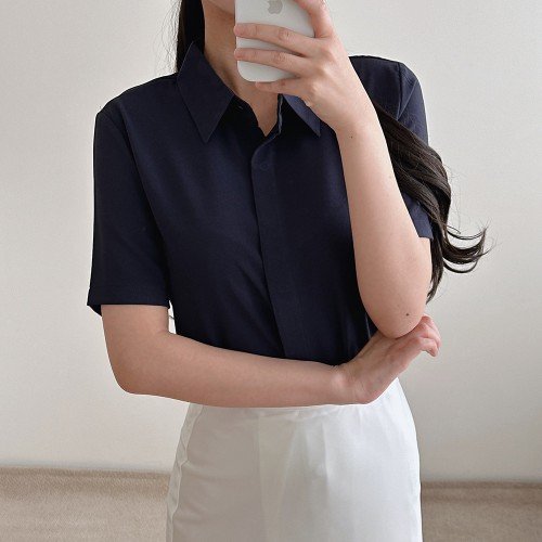 여성 여름 반팔 블라우스 링클프리 히든버튼 기본 무지 면접 정장 화이트 블랙 빅사이즈