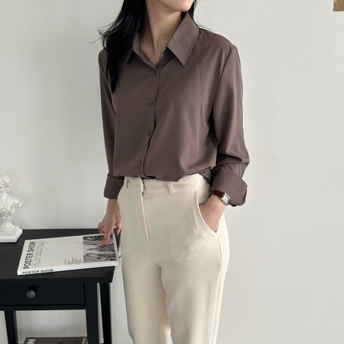 구김없는 여성 블라우스 가을 간절기 셔츠 링클프리 14컬러 히든버튼 포켓