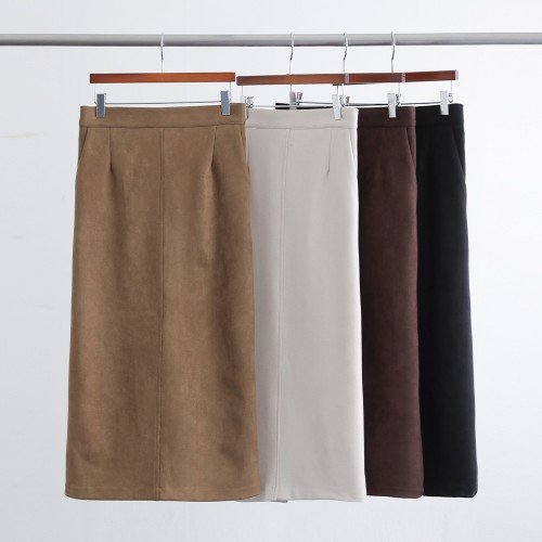 마렌 스판 고급스러운 스웨이드 뒷밴딩 펜슬 H라인 스웨이드 롱 스커트