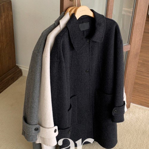 [울함유] 소매 비조 싱글 울 핸드메이드 미디 롱 코트 ct1669