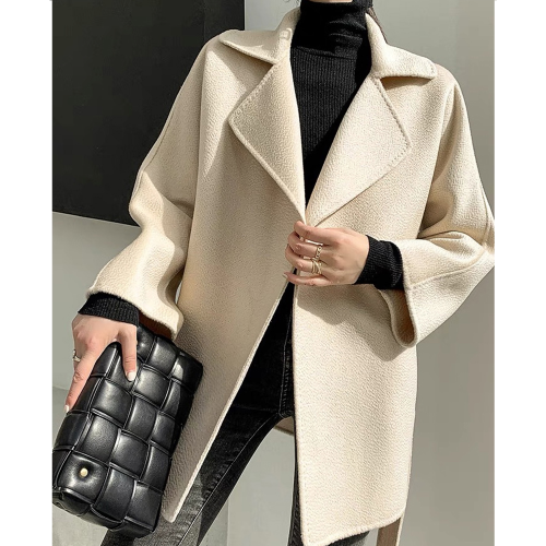 울100코트 가을 여성 지블링 핸드메이드 럭셔리코트 하객룩 베이지 반코트