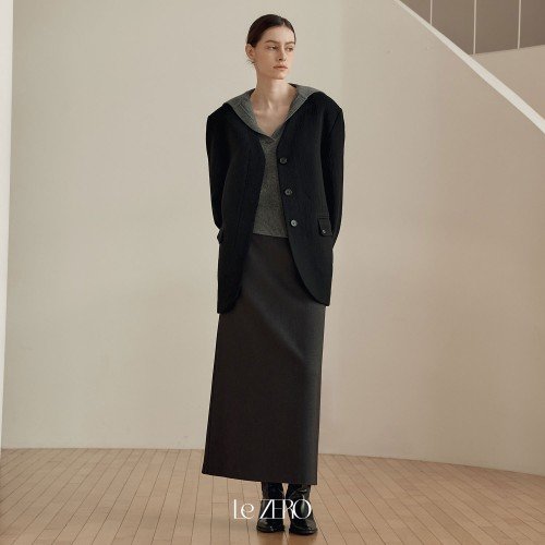 [제로스트릿] 르제로 노카라 울 하프 코트 LeZERO COLLARLESS WOOL HALF COAT / BLACK
