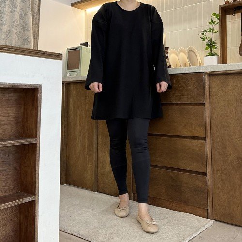 빅사이즈 자체제작 A라인 긴팔 박시 루즈핏 롱 티셔츠 블랙 면 니트 스트라이프 미니 원피스