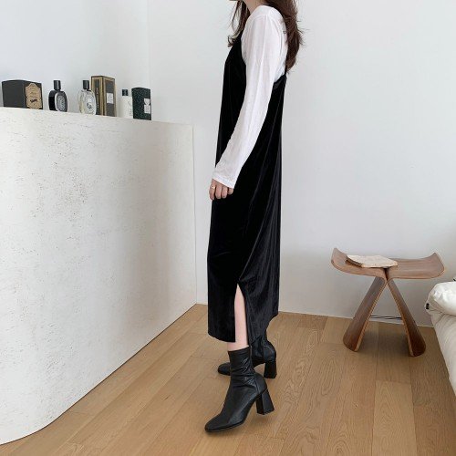 벨벳 원피스 겨울 레이어드 뷔스티에 롱원피스 파티룩 연말 블랙 레드