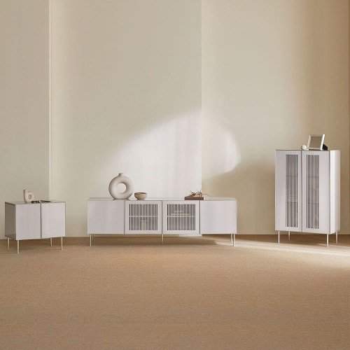 장인가구 무와 E0등급 하이그로시 티비 tv 다이 모던 슬림 높은 거실장 LED 1800+600 SET, 아이보리