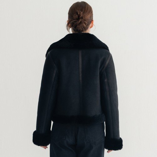 이태원포스트 리얼 양털 양가죽 여성 B-3 숏 무스탕 자켓 블랙, S