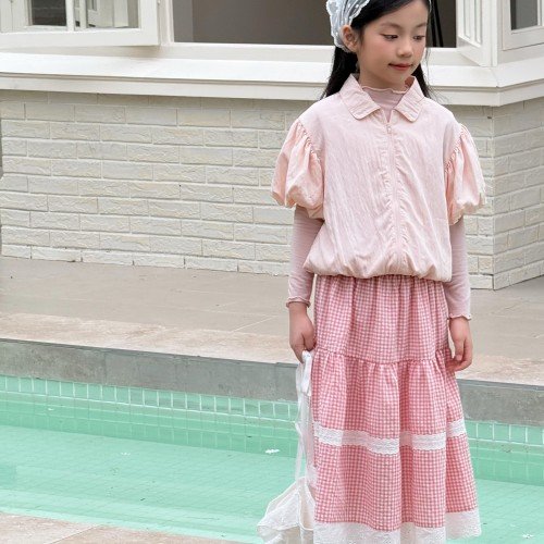 Irene's Closet 나일론 퍼프소매 반팔 윈드브레이커 유아 주니어 봄 간절기 (메쉬 안감)