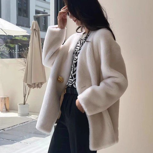 테디베어반코트 여성 겨울 리얼 양털 무스탕 양모 울 오버핏 화이트 퍼코트