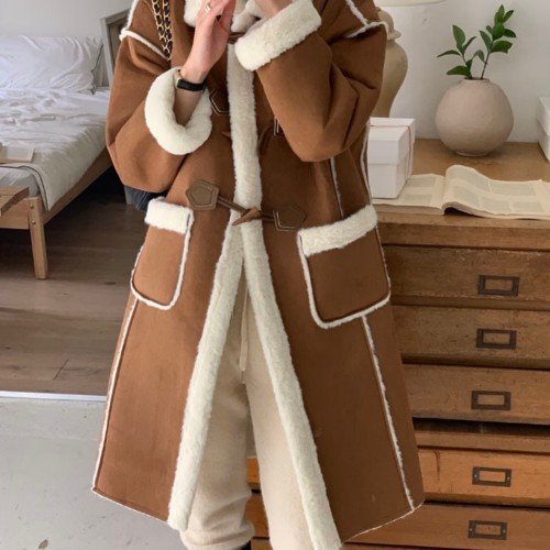 토니 더플 떡볶이 안감 덤블 오버핏 겨울 카라넥 여자 루즈핏 뽀글이 무스탕 롱 코트