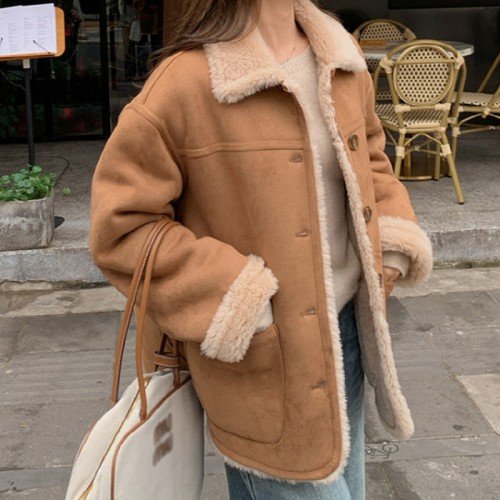 양털 무스탕 자켓 따뜻한 베이지 아우터