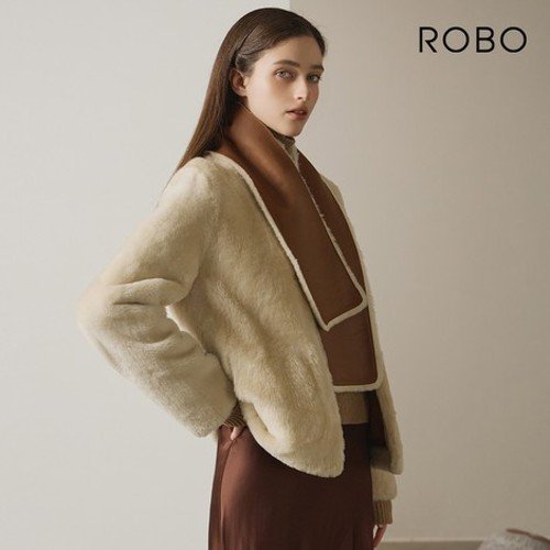 [로보] V넥 무스탕 재킷 +머플러 SET CSJ23B053