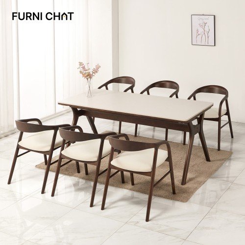 퍼니챗 브이엘 포세린 고무나무 양면 세라믹식탁 6인용 1800 벤치세트 (의자 3개+3인 벤치1개)