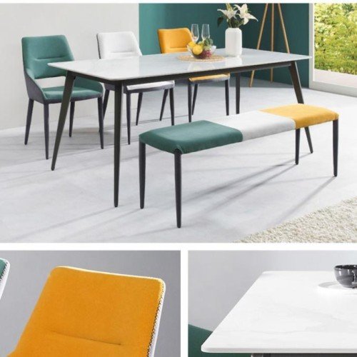 6인용 세라믹 식탁 세트 화이트 벤치형 아파트 식탁 클래식 식탁