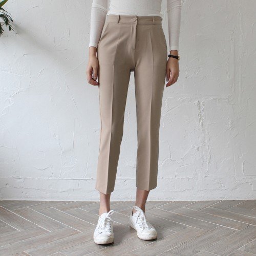 최강스판 슬림 일자팬츠 여성 슬랙스 가을 정장바지 키작녀바지 9부 아이보리 베이지