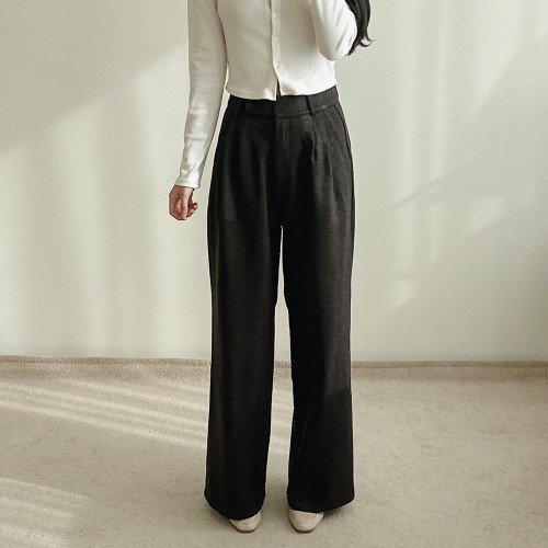 겨울 여성 와이드 기모 슬랙스 핀턱 하이웨스트 스판 키작녀바지 빅사이즈