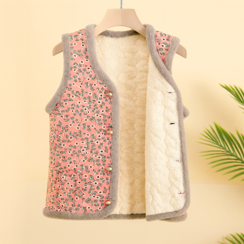 한성 양털 안감 촌캉스 김장조끼 할머니조끼 꽃무늬 패션 핑크, 4XL(L)