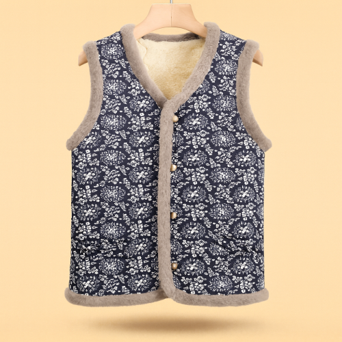 한성 양털 안감 촌캉스 김장조끼 할머니조끼 꽃무늬 패션 네이비, 2XL(S)