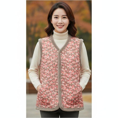꽃무늬 누빔조끼 김장조끼 레트로