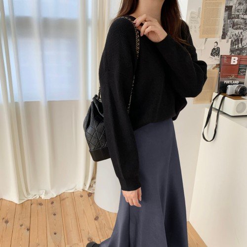 부드러운 루즈핏 골지 울니트 브이넥 니트 여성 니트티 브라운 블랙