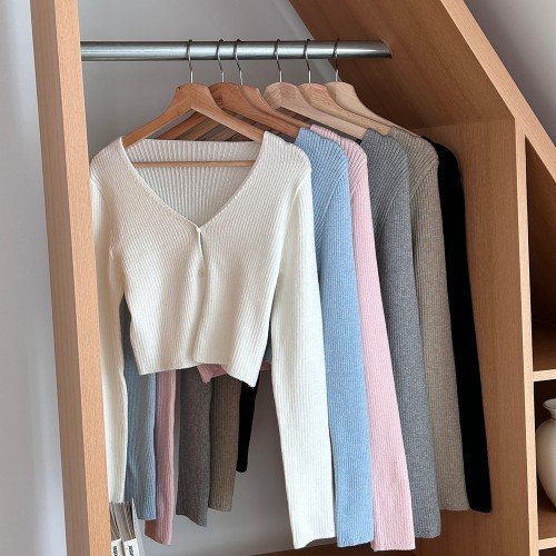 골지 브이넥 여자 크롭 니트 가디건 간절기 레이어드 가을 여성 숏 가디건