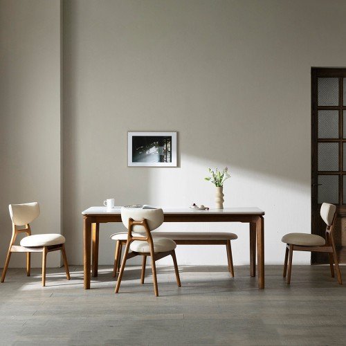 [4인 식탁] 미코하임 디에르 원목 18T 포세린 양면 세라믹 카페 식탁 테이블 1400mm, 월넛