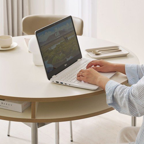 모노베 2단 수납 원형 공간활용 거실 식탁 테이블 1000mm, 크림화이트 CNM255C