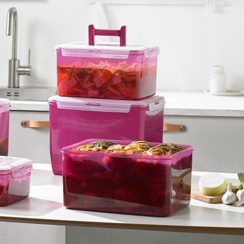 코멕스 김치 냉장고 용기 뚜껑더튼튼 김치통 2.4L 마젠타