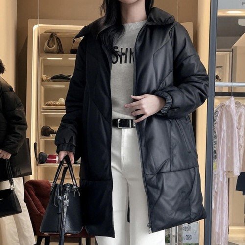 여성 양가죽 롱패딩 코트 리얼가죽 고퀄리티 중년여성 아우터 나비올라