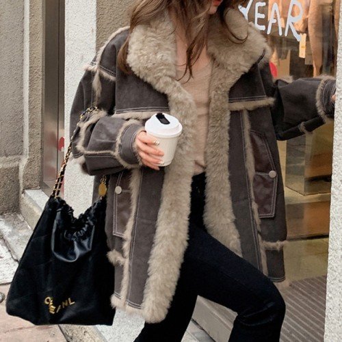 여성 오버핏 렉스퍼 겨울 하프 무스탕 오버핏 플러스사이즈 모피 코트