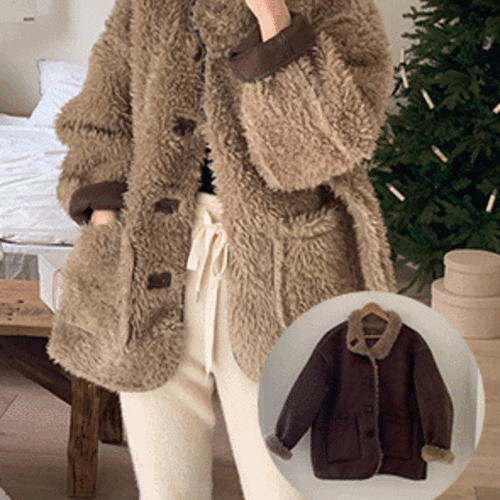 오르디 리버시블 무스탕 코트 뽀글이 오버핏