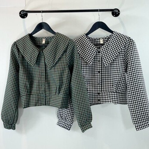 여자여자몰 보들 빅세라카라 퍼프 체크트위드숏자켓 블라우스겸용 간절기크롭아우터