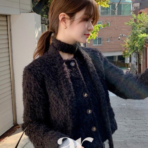 리본버튼 타이 부클 테리 트위드 누빔 자켓 jk3023